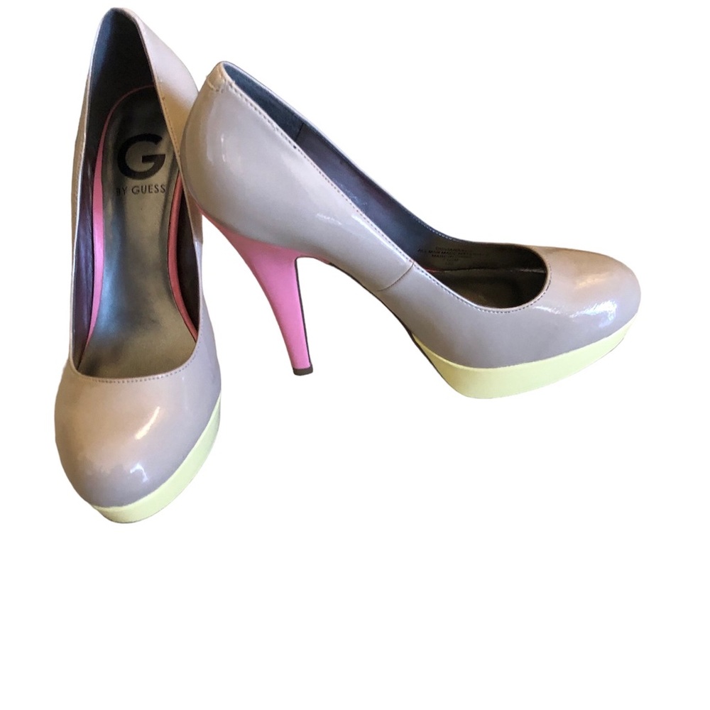 G By Guess Size 7.5. Patent Leather. Round Toe. Pink Yellow Beige. Platforms - Picture 2 of 6